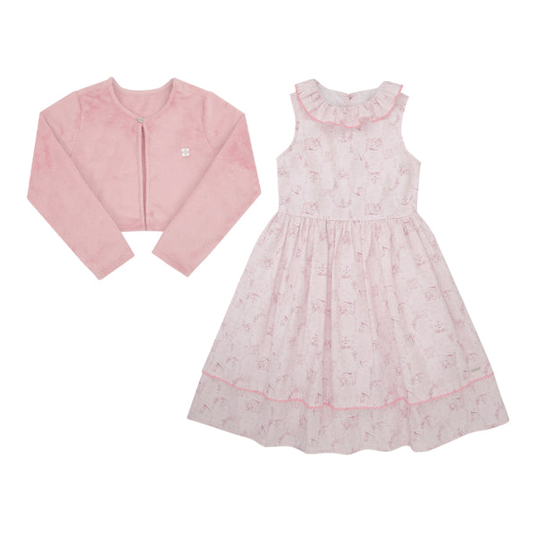 Vestido Cerimônia Paraiso com Bolero e Estampa Cachorrinhos Inverno Infantil