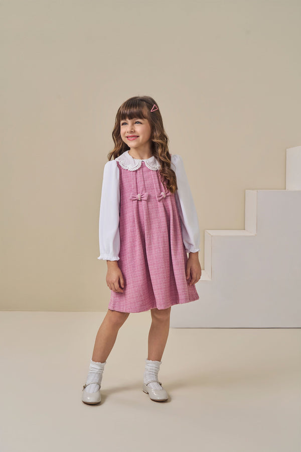 Vestido Cerimônia Paraiso com Gola Rendanda e Laços Pérola Infantil