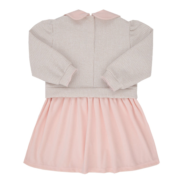 Vestido Paraiso Infantil Manga Longa com Bordado e Pérolas Bege