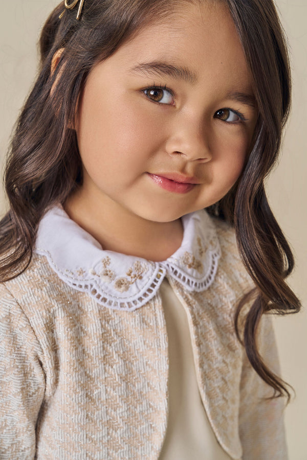 Vestido com Bolero Paraiso Kids Festa Gola Bordada Bege