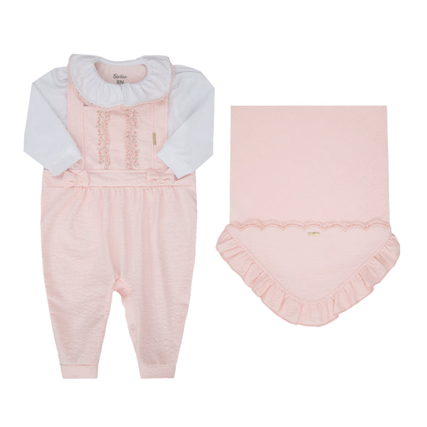 Saída Maternidade Paraiso Feminina Meia Estação Tricô com Manta e Bordados