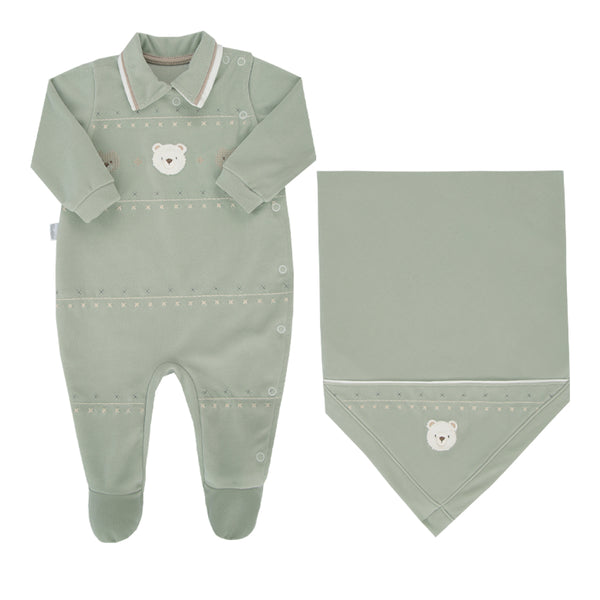 Saída Maternidade Paraiso Masculina Plush com Manta e Bordado Ursinho