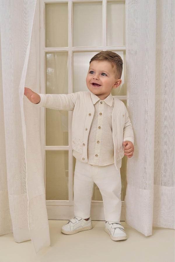 Suéter Plush Cerimônia Paraiso com Bordado e Botões Off White