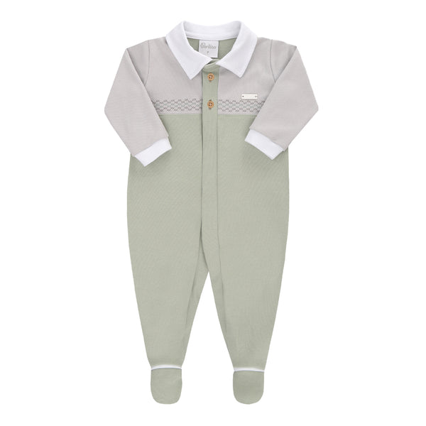 Macacão Longo Paraiso Suedine Bordado Masculino Verde Baby Inverno 2025