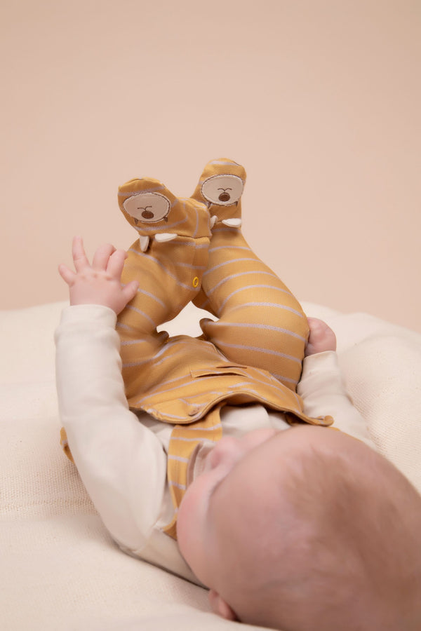 Macacão Longo Paraiso Baby Jardineira Listrada com Bordado e Bolsinho