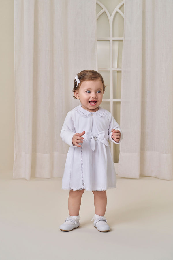 Vestido Cerimônia Paraiso com Bolero e Bordados para Batizado Branco Baby