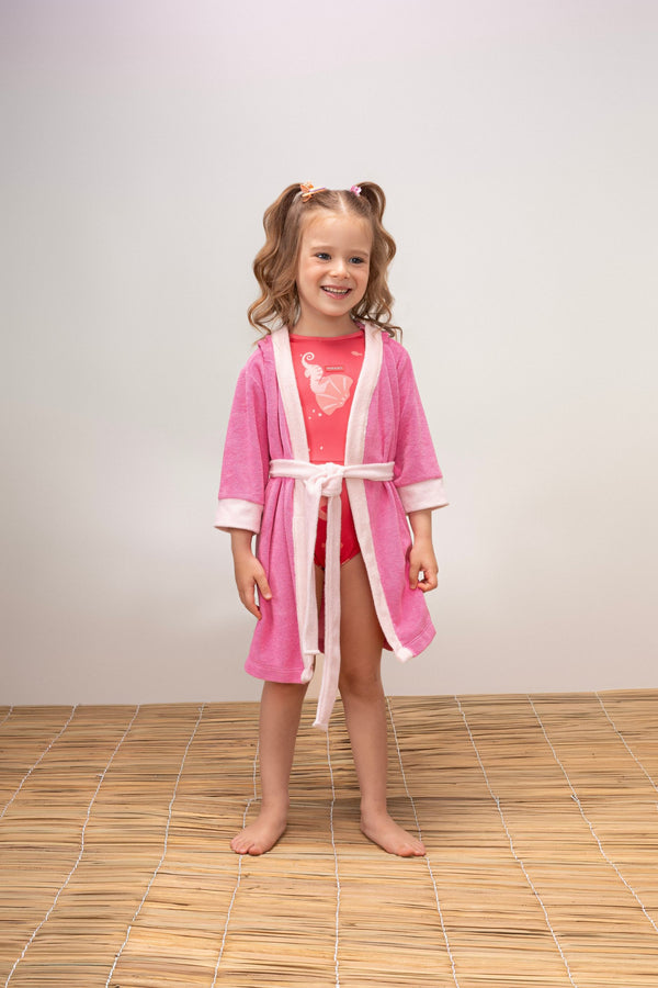 Roupão Infantil Paraiso com Capuz de Orelhinhas e Manga 3/4 Atoalhado