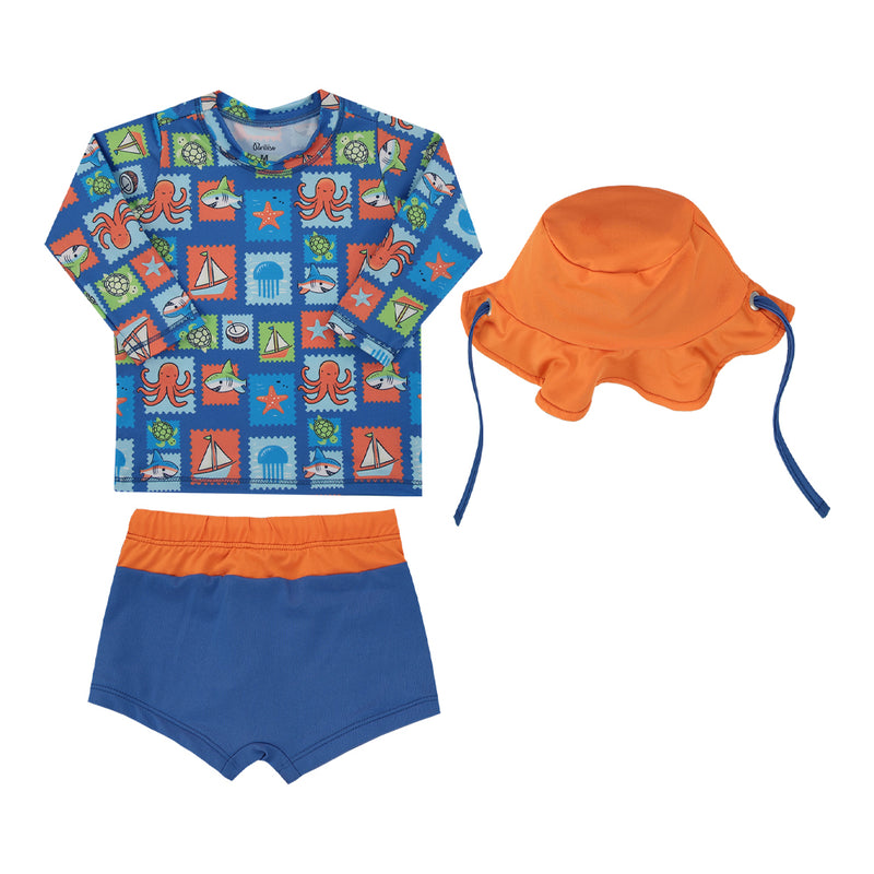 Kit Praia Infantil 3 Peças Paraiso com Proteção UV e Chapéu Dupla Face - Image 5