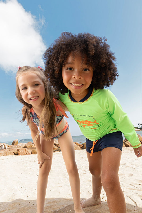 Conjunto Praia Masculino Paraiso com Proteção UV Manga Longa Infantil