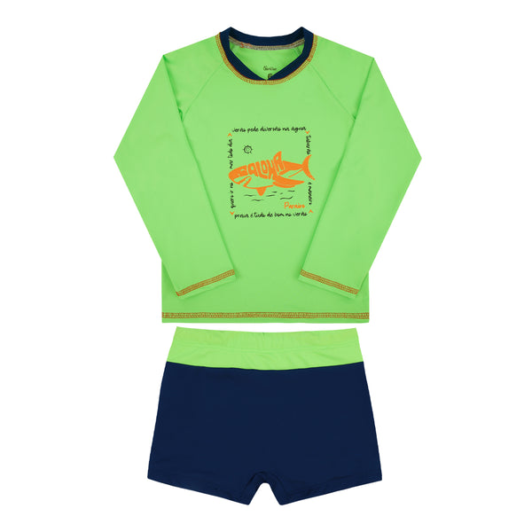 Conjunto Praia Masculino Paraiso com Proteção UV Manga Longa Infantil
