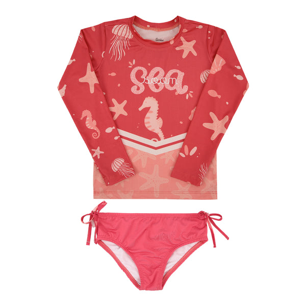 Conjunto Praia Manga Longa Feminino Paraiso com Proteção UV 50+ Verão Paraiso 18923