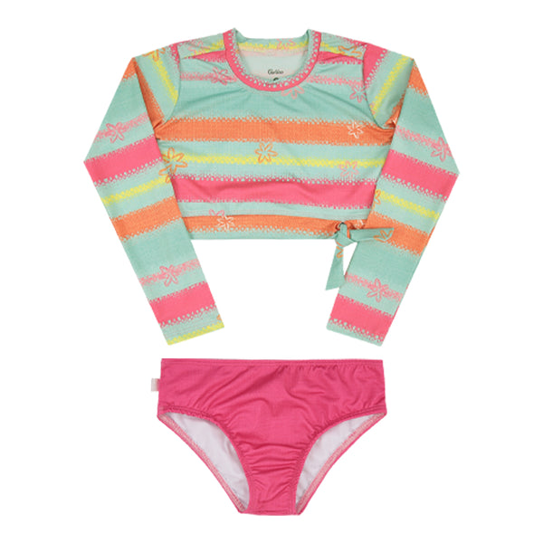 Conjunto Praia Feminino Paraiso Manga Longa UV 50+ Laço Infantil