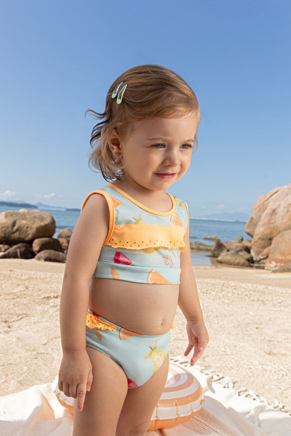 Biquíni Paraiso Praia Infantil com Babados e Proteção UV 50+