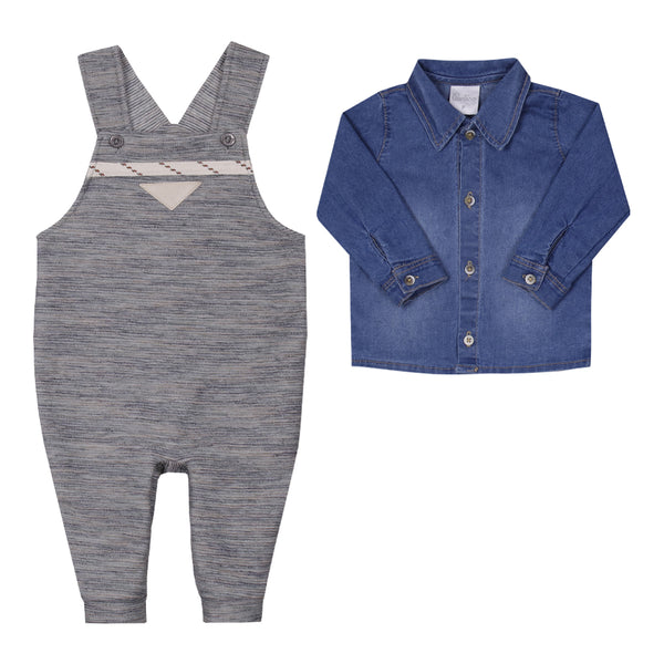 Macacão Longo Jardineira com Camisa Jeans Paraíso Baby Inverno Moderno