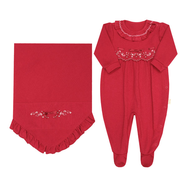 Saída Maternidade Paraíso Baby com Bordados e Manta Especial Feminina