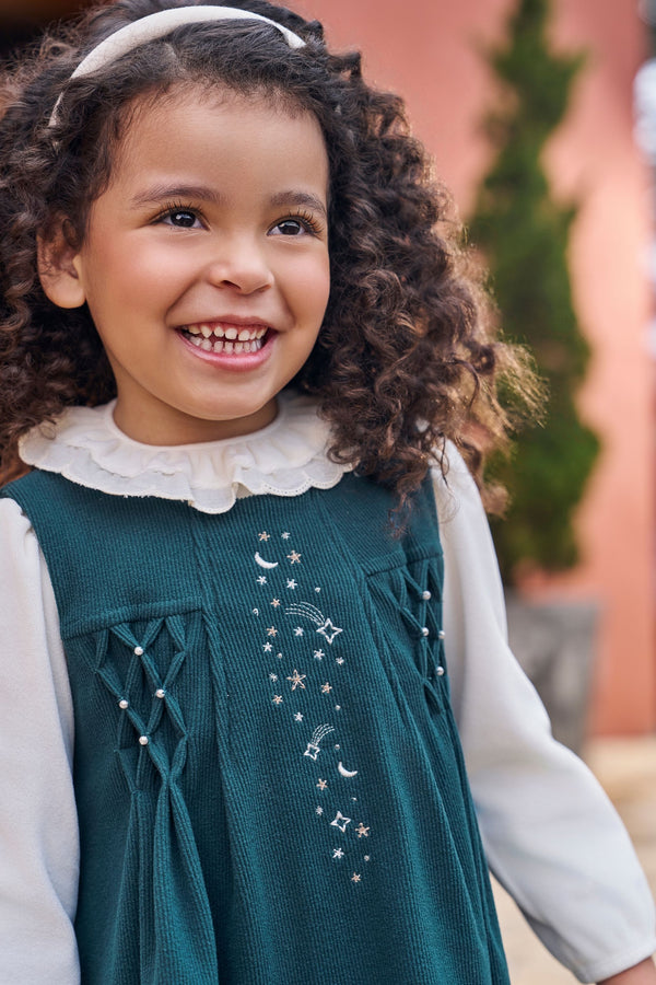 Vestido Paraiso Kids Manga Longa com Pérolas e Bordado Especial
