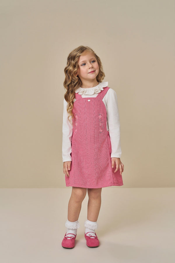 Vestido Paraiso Kids Meia Estação com Babado e Bordado Floral Exclusivo