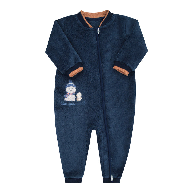 Macacão Longo Letut Baby Inverno Pelo Macio Bordado Zíper Duplo - Image 5