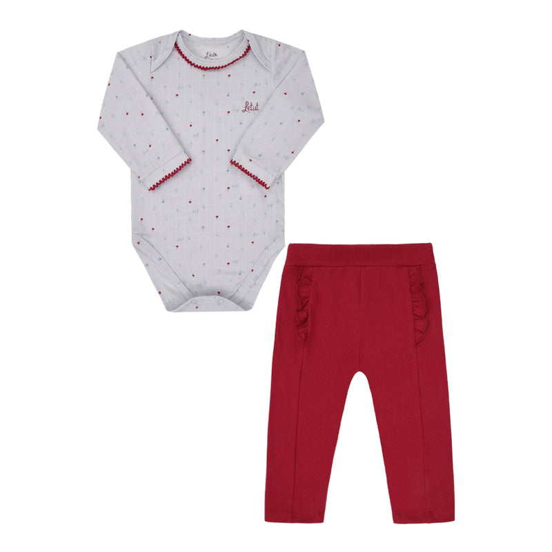 Conjunto Letut Feminino Meia Estação Body Estampado e Calça Babadinho - Image 2