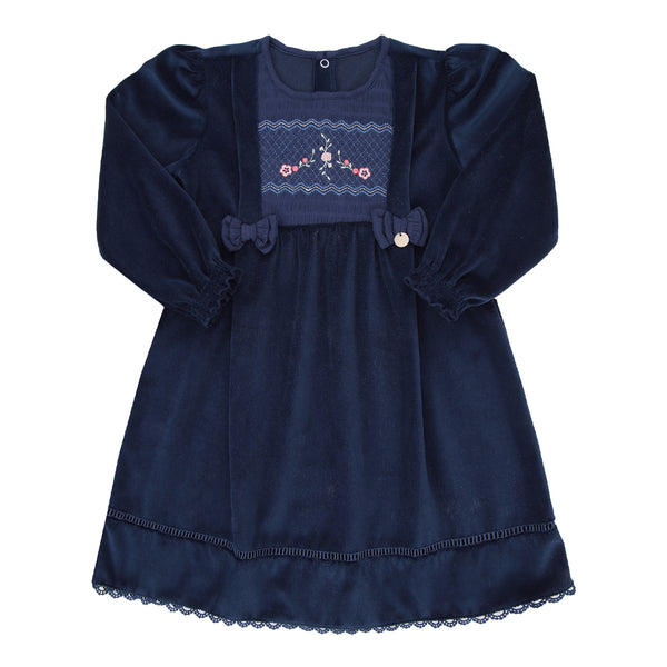 Vestido Paraiso Infantil Plush Bordado Floral e Laços Manga Longa