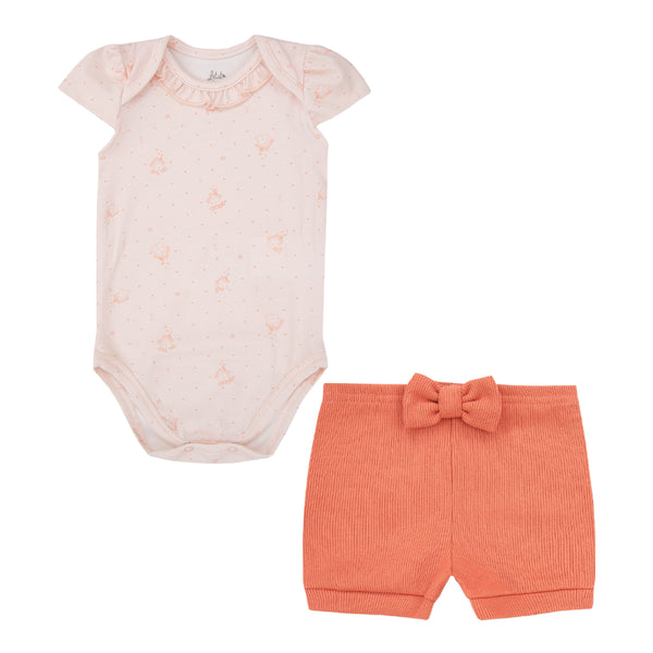 Conjunto Baby Letut com Babado, Estampa Suave e Laço - Conforto Especial