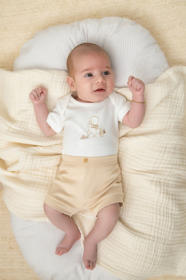 Conjunto Baby Letut Ursinho Bordado com Shorts Algodão Manga Curta