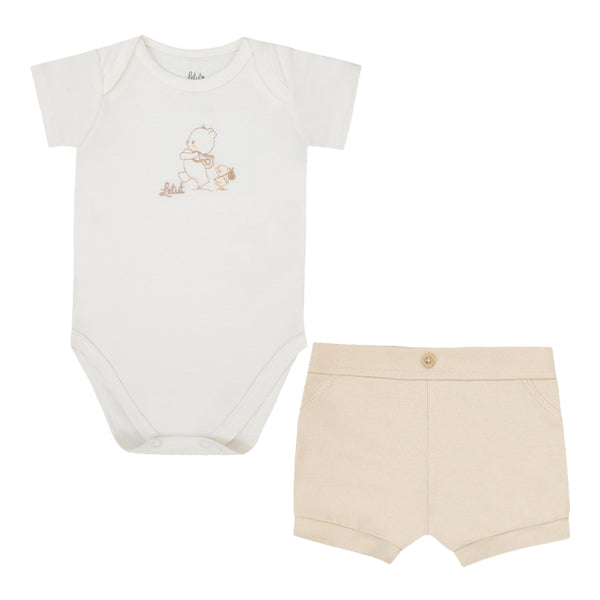 Conjunto Baby Letut Ursinho Bordado com Shorts Algodão Manga Curta