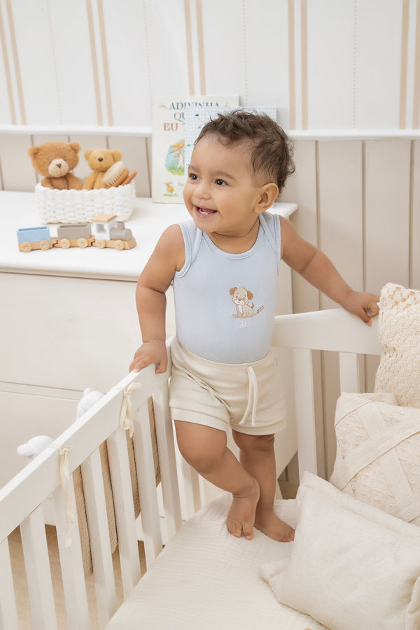 Conjunto Baby Letut Manga Curta com Bordado e Shorts Suedine Masculino
