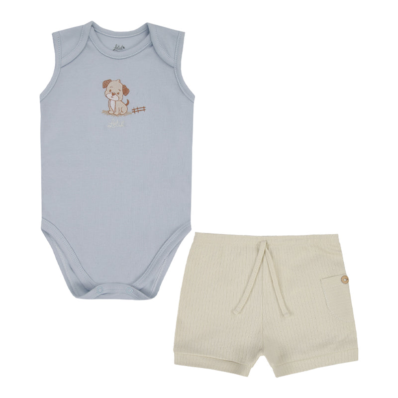 Conjunto Baby Letut Manga Curta com Bordado e Shorts Suedine Masculino - Image 2