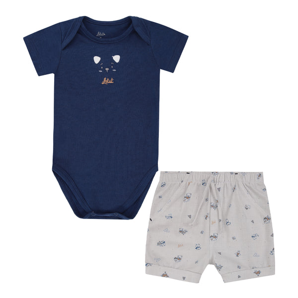 Conjunto Letut Manga Curta com Bordado de Bichinho e Shorts Estampado