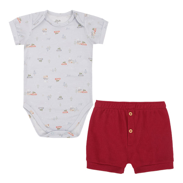 Conjunto Baby Letut Manga Curta Body Estampado e Shorts com Botões