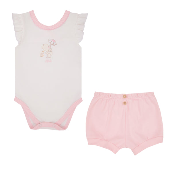 Conjunto Baby Letut Suedine Egípcio Bordado Ursinha e Babados Feminino