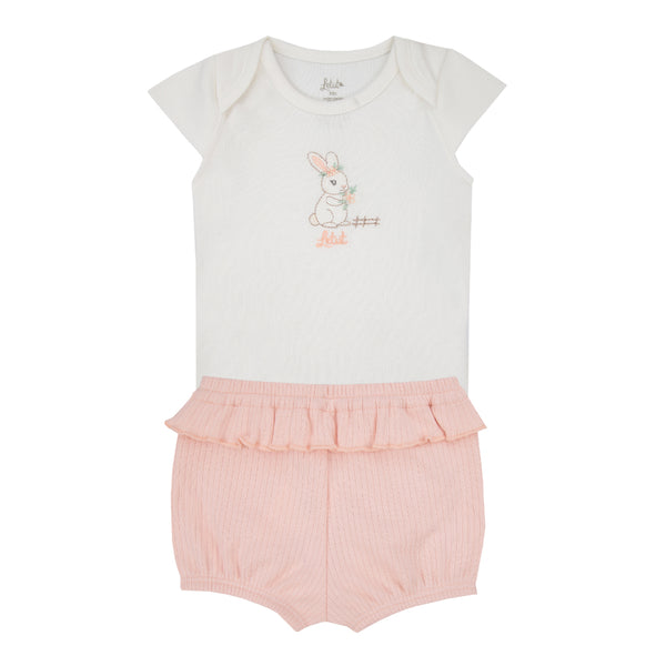 Conjunto Baby Letut Coelhinha Bordado com Shorts Babado Algodão