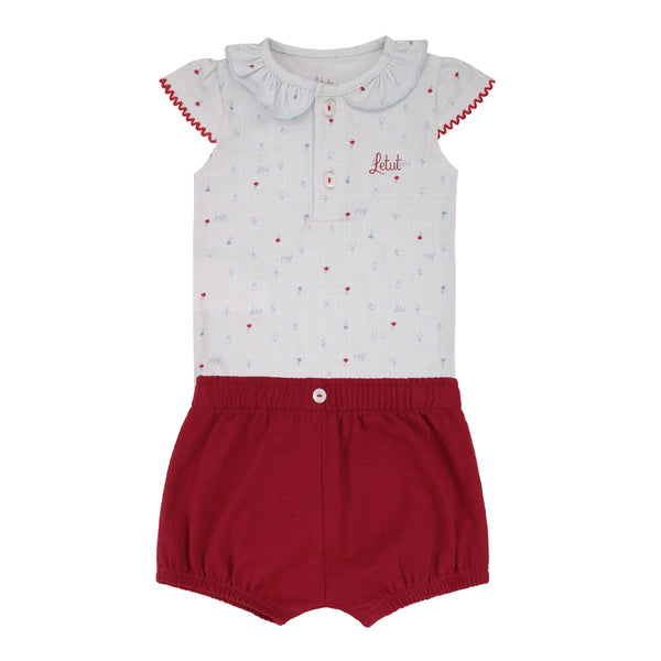 Conjunto Letut com Body Babado Floral e Shorts Conforto