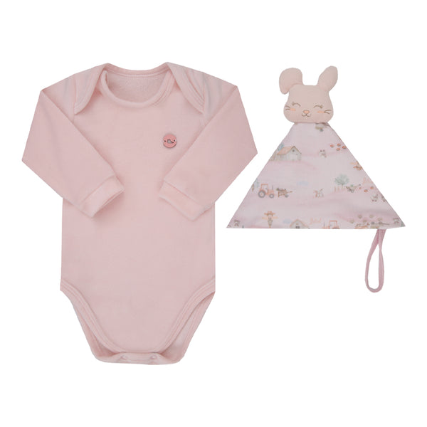 Kit Baby Letut Inverno Plush com Body Manga Longa e Naninha Prendedor