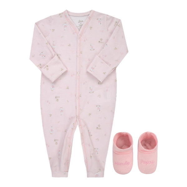 Kit Prematuro Bebê Menina Letut com Macacão Longo e Sapatinho Bordado LT19619