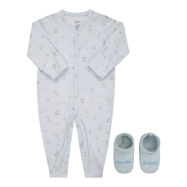 Kit Prematuro Bebê Menino Letut com Macacão Longo e Sapatinho Bordado LT19619