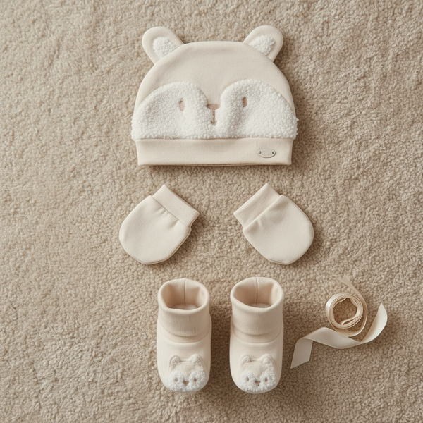 Kit Recém-Nascido Letut Inverno Plush 3 Peças com Bordado e Patch