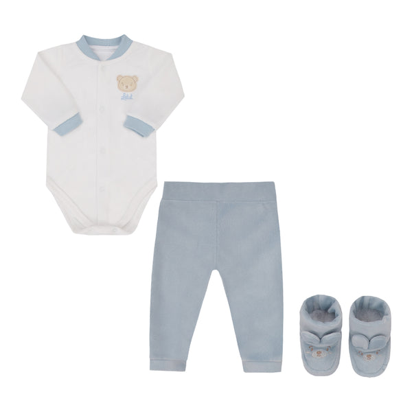 Conjunto Baby Letut Plush Manga Longa com Pantufa e Abertura Frontal