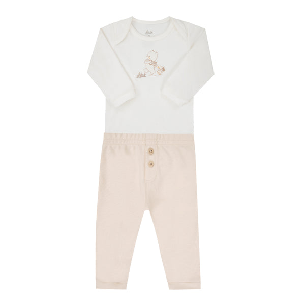 Conjunto Baby Letut Manga Longa Suedine Egípcio Bordado Ursinho Masculino
