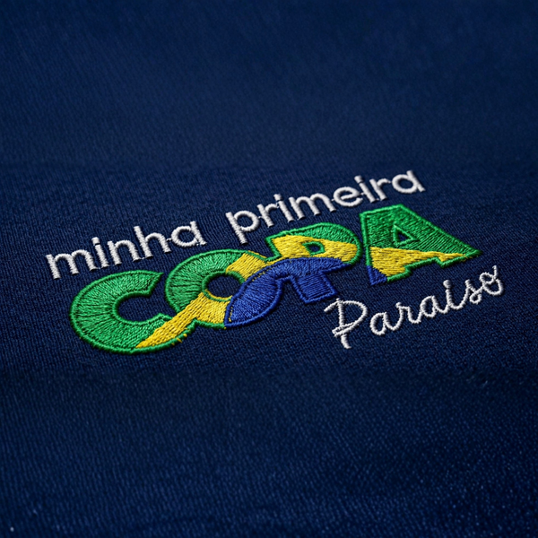 Body Meia Manga Paraiso Bordado Minha Primeira Copa Algodão Bebê Paraiso - 7643