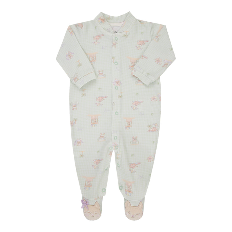 Macacão Longo Bebê Algodão Estampado Pezinho Bordado com Lacinho — Letut - Image 5