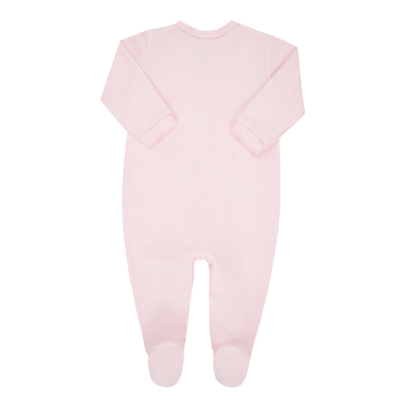 Macacão Longo Bebê Feminino Rosa Suedine Egípcio com Pezinho e Lacinho - Image 5