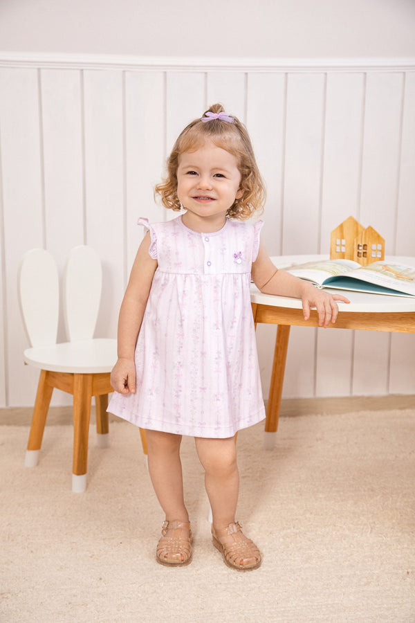 Vestido Infantil Feminino Suedine Estampado com Manga Babado e Calcinha Inclusa