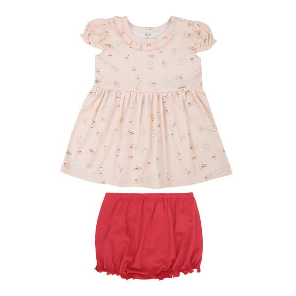 Vestido Infantil Feminino Suedine com Manga Balonê e Shortinho Tapa-Fralda