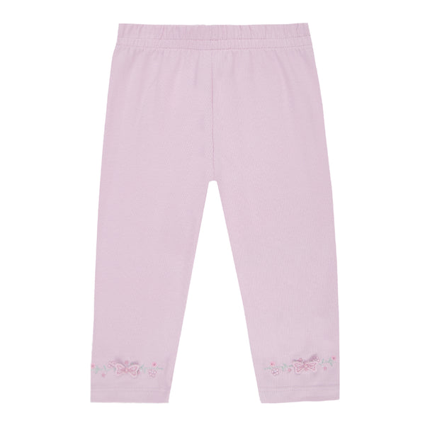 Calça Infantil Feminina Malha Conforto com Bordado Floral e Cós Elástico