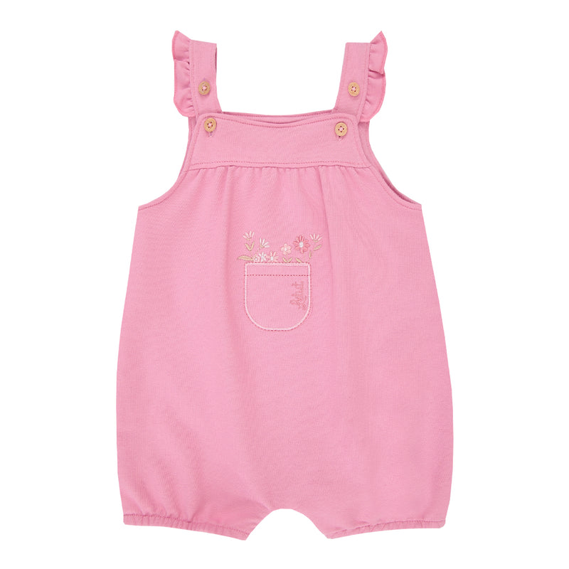Macacão Curto Infantil Feminino Molecotton com Franzido e Bolsinho Bordado Floral - Image 2