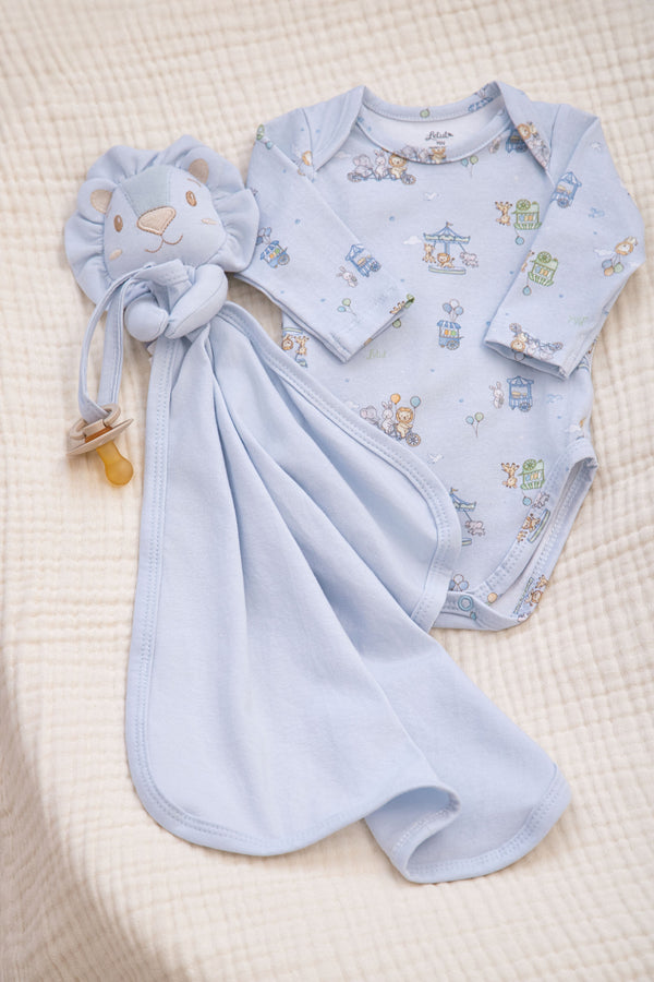 Kit Bebê Presente Malha Conforto com Body, Naninha e Prendedor de Chupeta