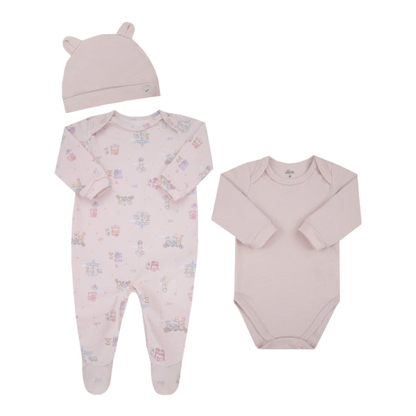 Kit Bebê Prematuro Malha Conforto com Macacão Pezinho, Body e Touca Orelhinhas