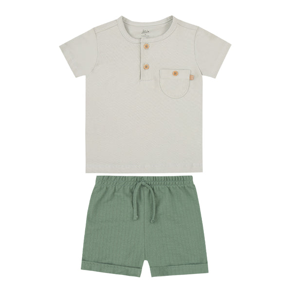 Conjunto Baby Masculino Polo com Bolsinho e Shorts Tricô Canelado com Cordão